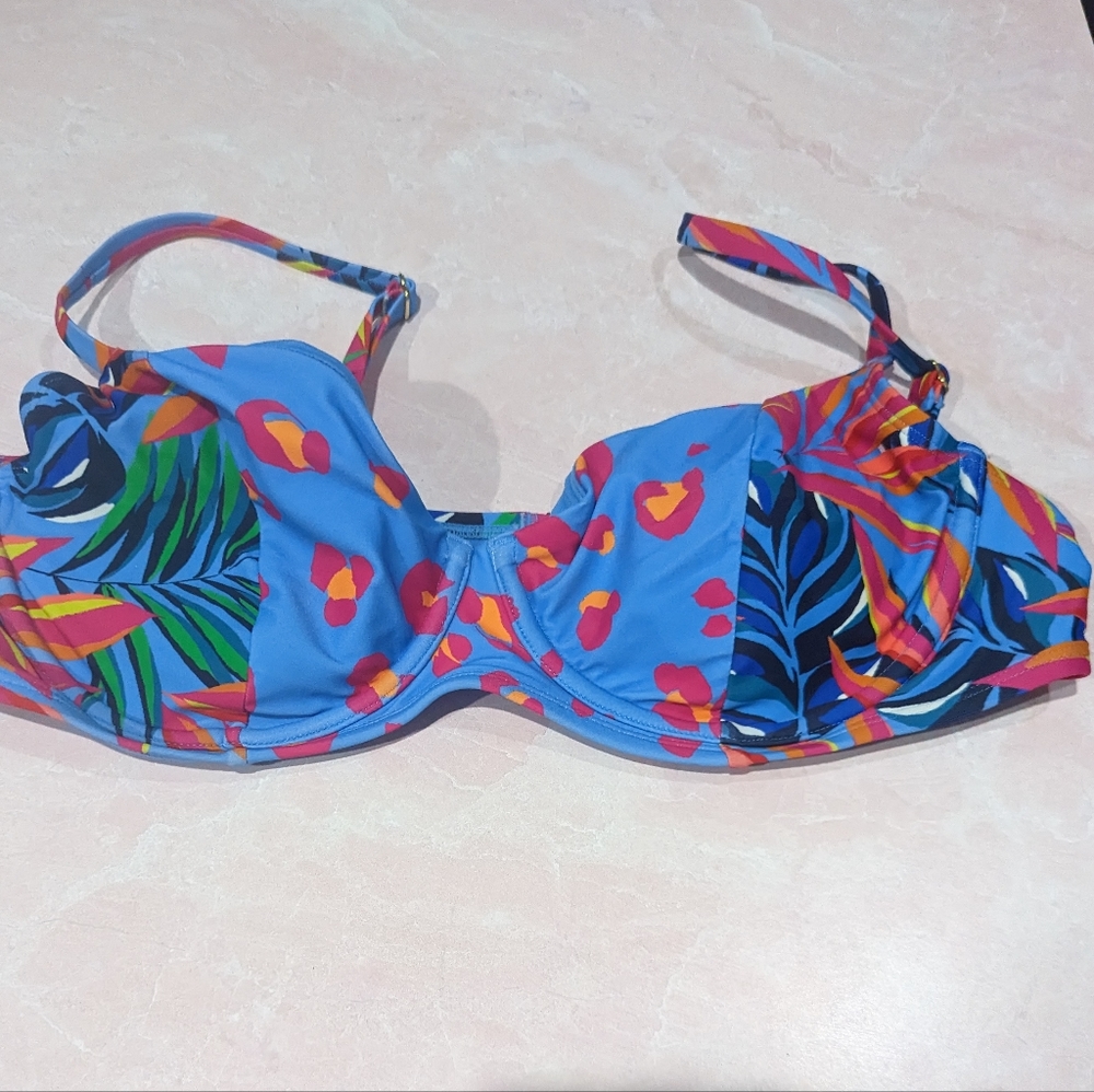 Tabitha Brown Tropical Leopard Print Underwire Bikini Top sz L - Picture 3 of 9